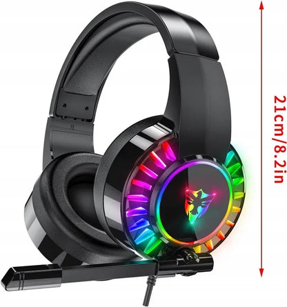 Žaidimų ausinės su mikrofonu, RGB LED apšvietimu, skirtos PC, PS4, PS5 ir Xbox