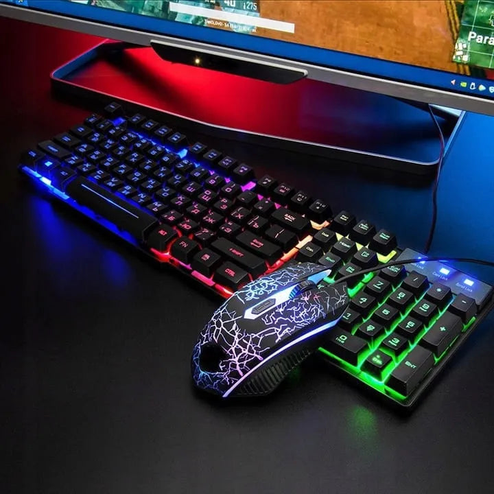 Žaidimų klaviatūros su RGB apšvietimu ir pelės rinkinys