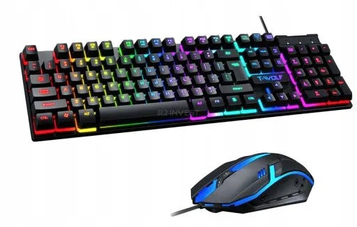 Žaidimų klaviatūros su RGB apšvietimu ir pelės rinkinys