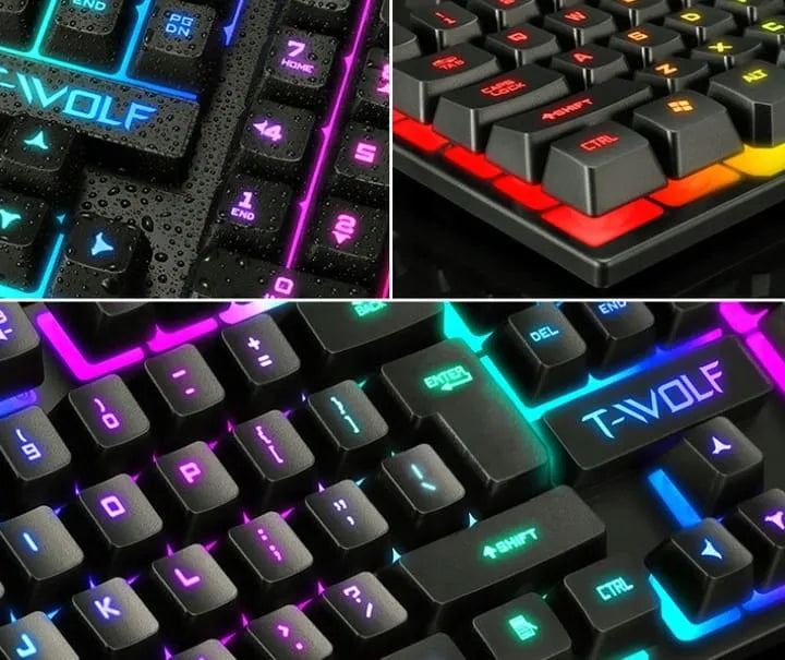 Žaidimų klaviatūros su RGB apšvietimu ir pelės rinkinys