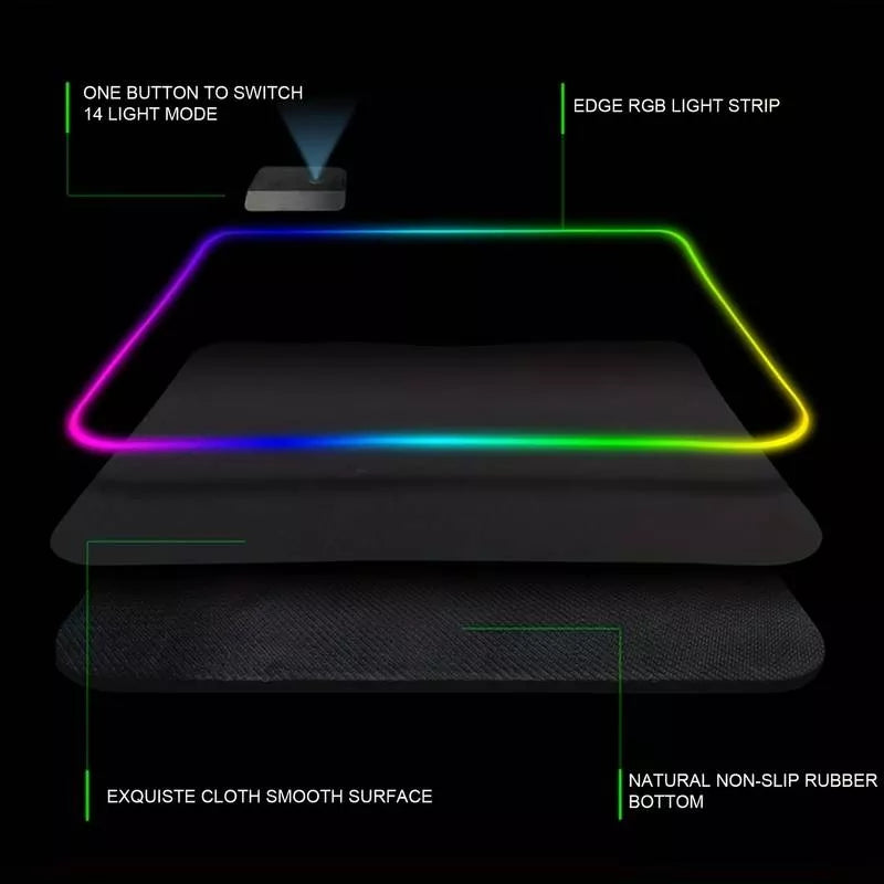 Žaidimų pelės kilimėlis ant stalo su LED RGB apšvietimu