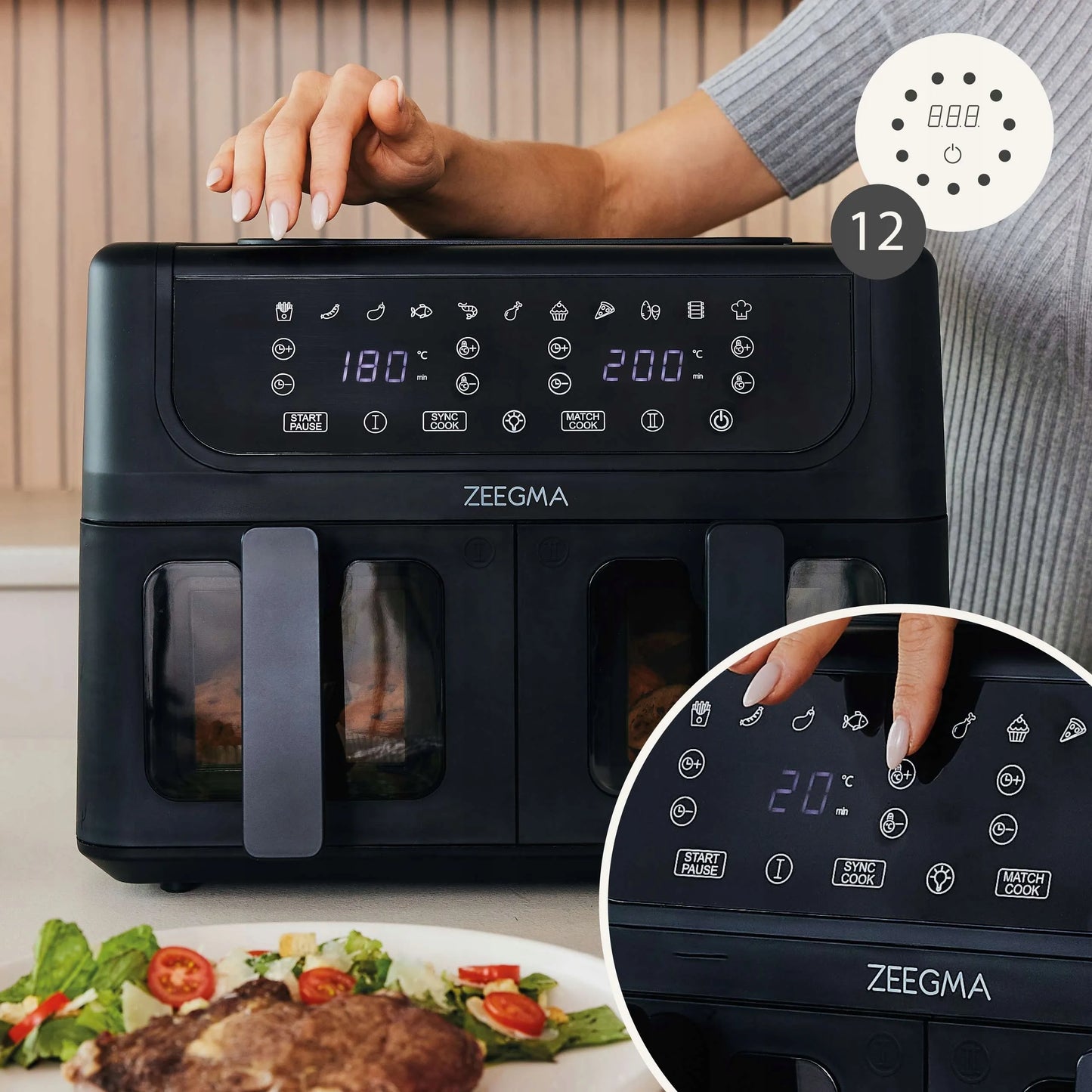Zeegma ZE-KNAPPER DUAL BLACK 9L gruzdintuvė be aliejaus, dviejų kamerų