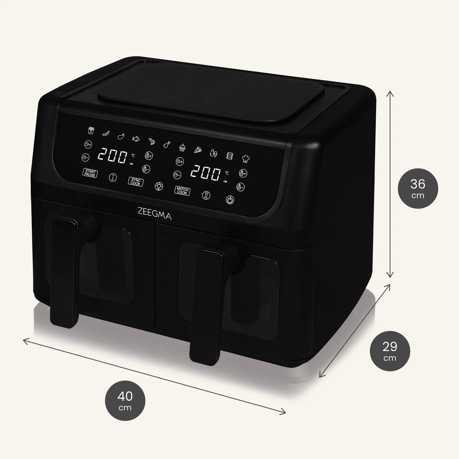 Zeegma ZE-KNAPPER DUAL BLACK 9L gruzdintuvė be aliejaus, dviejų kamerų