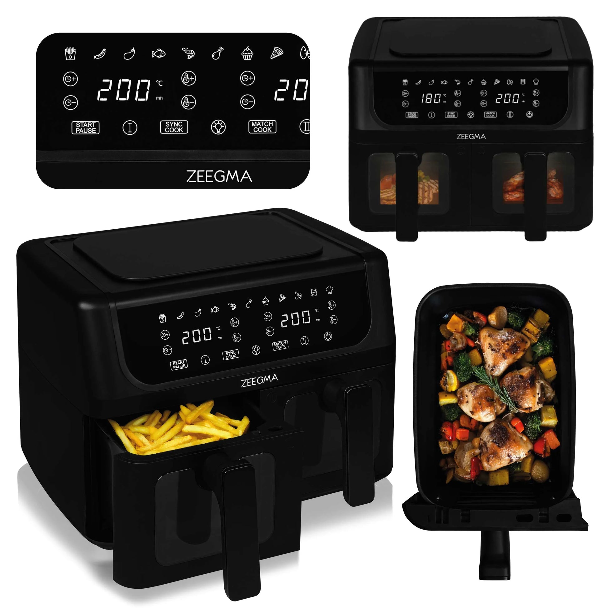 Zeegma ZE-KNAPPER DUAL BLACK 9L gruzdintuvė be aliejaus, dviejų kamerų