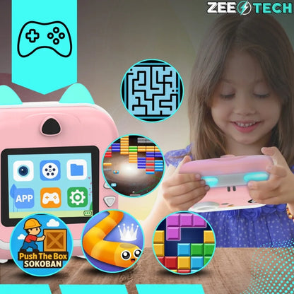 „ZeeTech Drukuś“ rožinis momentinis fotoaparatas vaikams ir mini spausdintuvas, 11 ritinėlių, lipdukai