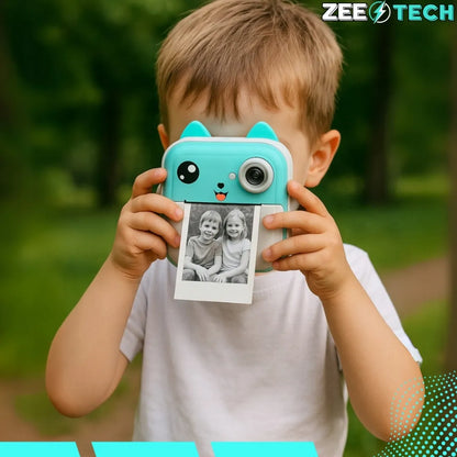 „ZeeTech Drukuś“ rožinis momentinis fotoaparatas vaikams ir mini spausdintuvas, 11 ritinėlių, lipdukai