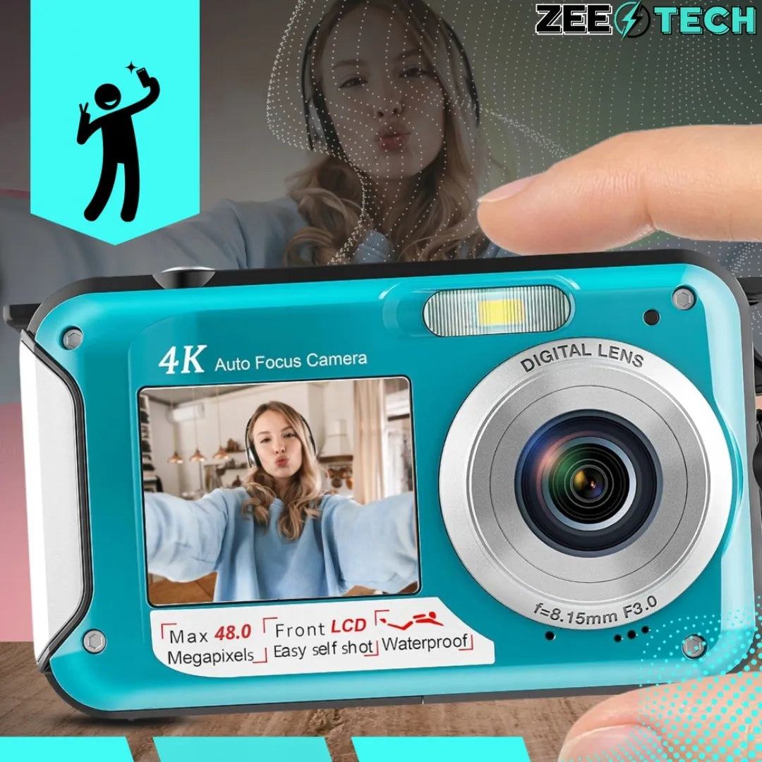 „ZeeTech“ vandeniui atsparus skaitmeninis fotoaparatas vaikams, 48 MP, 16 kartų skaitmeninis priartinimas