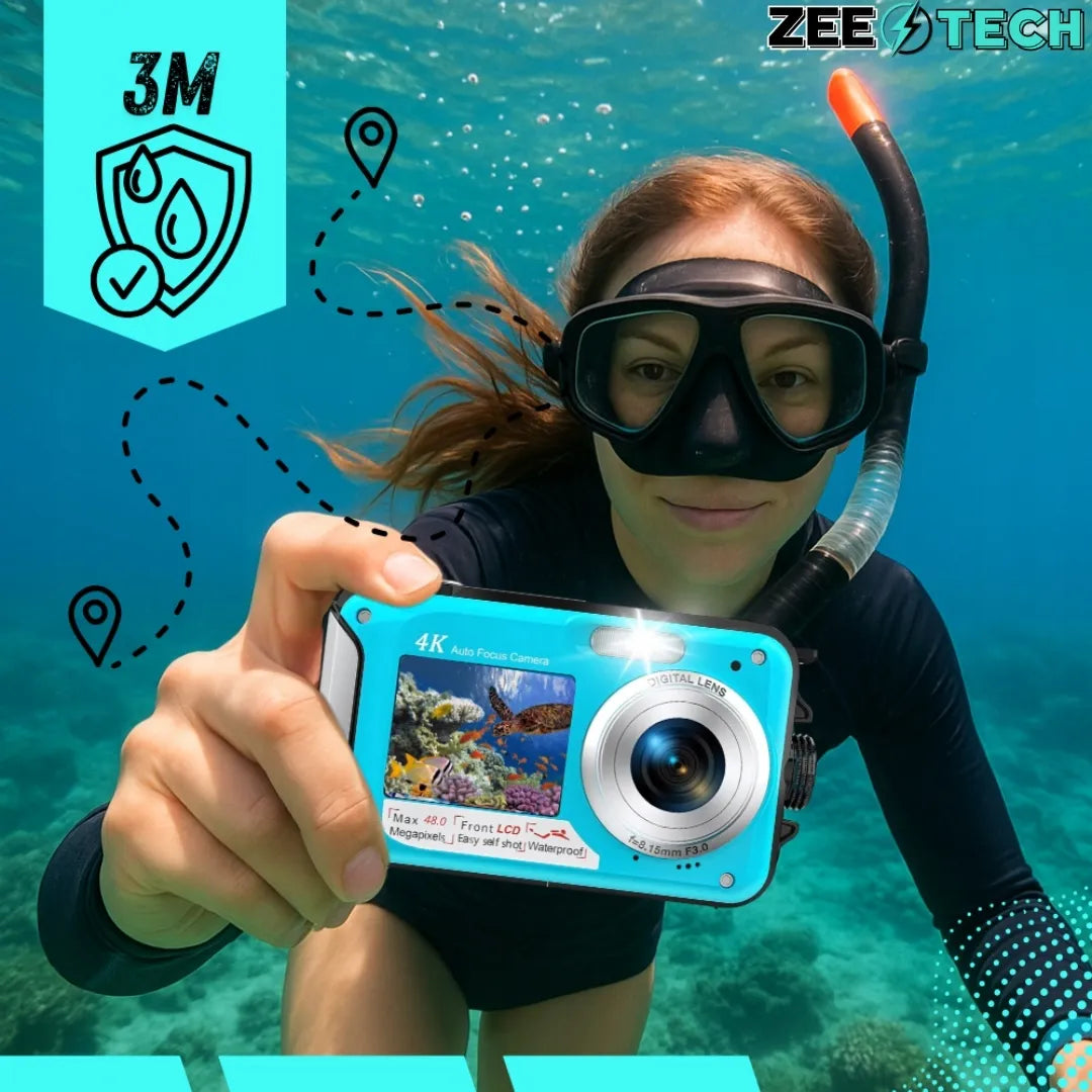 „ZeeTech“ vandeniui atsparus skaitmeninis fotoaparatas vaikams, 48 MP, 16 kartų skaitmeninis priartinimas