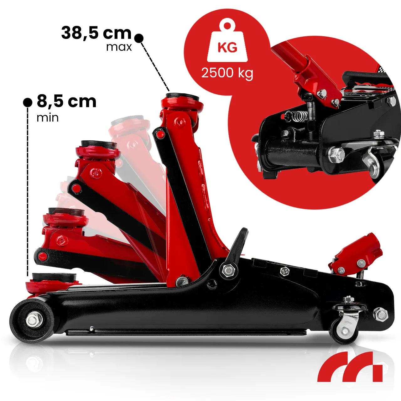 Žemas hidraulinis automobilinis keltuvas „varlė“ 385 mm 2,5 t