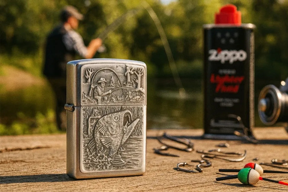 Zippo Fishing Emblem 2000407 vėjui atsparus benzininis žiebtuvėlis