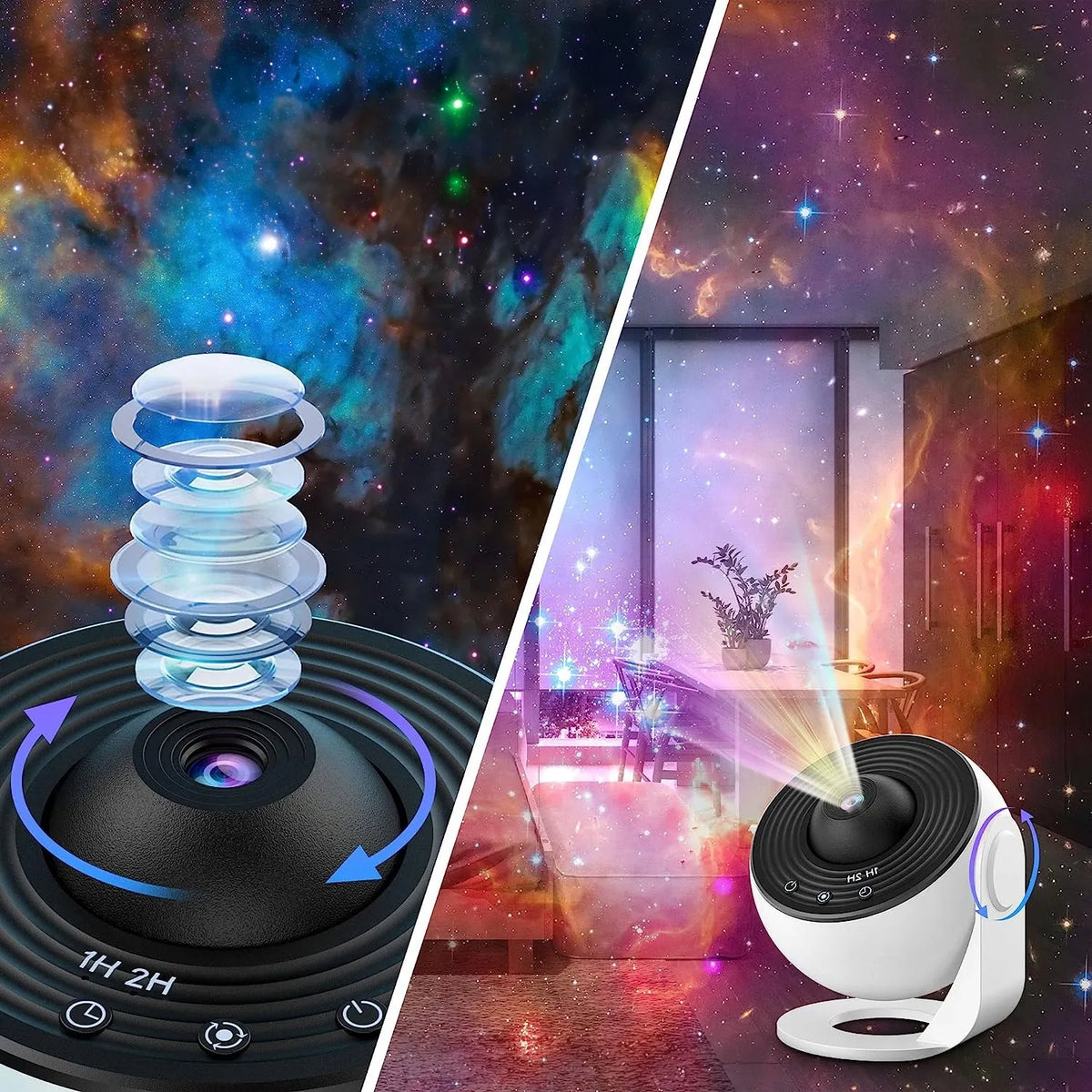 Žvaigždžių projektorius – naktinė lemputė su 13 keičiamų planetų diskų, USB