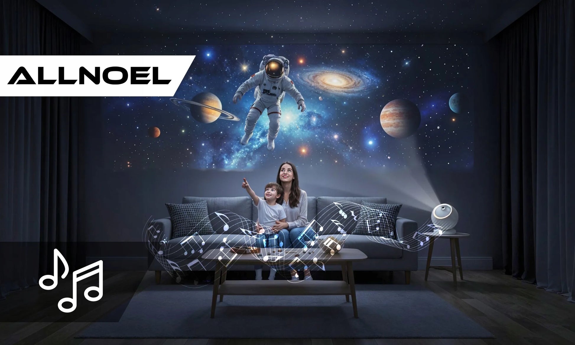 Žvaigždžių projektorius planetariumas su akumuliatoriumi ir Bluetooth garsiakalbiu