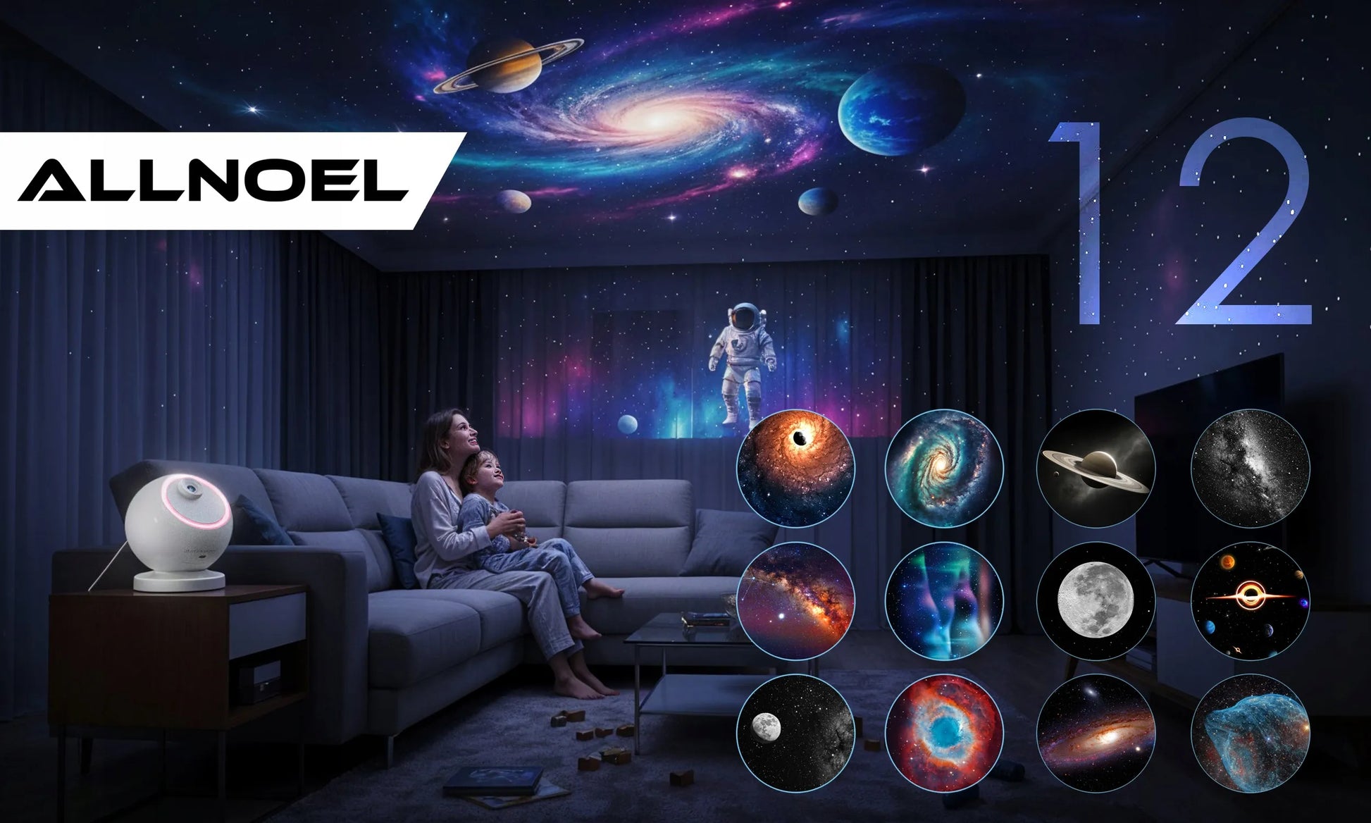 Žvaigždžių projektorius planetariumas su akumuliatoriumi ir Bluetooth garsiakalbiu